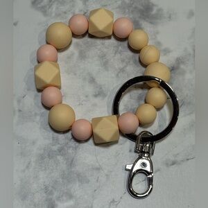 Yellow and Peach Beaded Wristlet Keychain